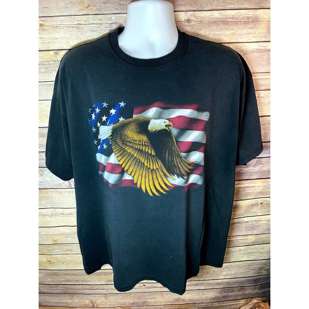 Vintage 90s American Eagle Flag Classic Wear Biker USA Graphic Print T-Shirt XL